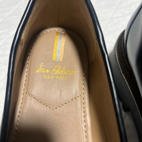 Sam Edelman Black Patent Laurs Lug Sole Loafers Gold Bit Buckle Platform - Picture 6 of 8